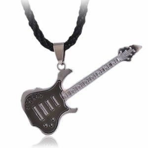 Mens Stainless Steel Black Electric Guitar Pendant Necklace 18" Party Gift